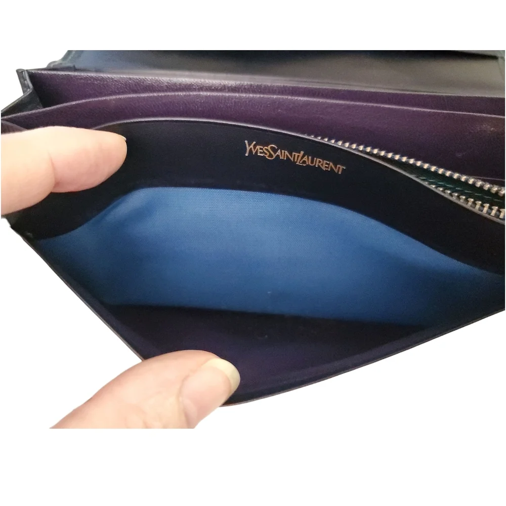 Yves Saint Laurent 80's Style Y2K Blue and Green Colorblock Patchwork Wallet - Picture 8 of 14